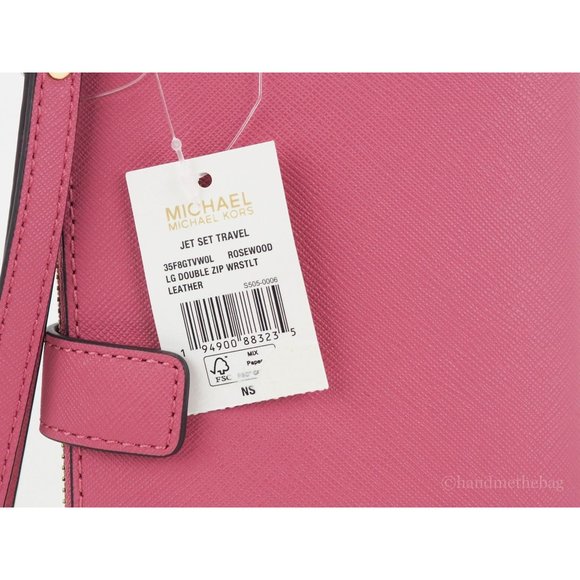 NEW Michael Kors Jet Set Travel Large Wristlet Pink Leather Double Zip Wallet - Picture 6 of 8